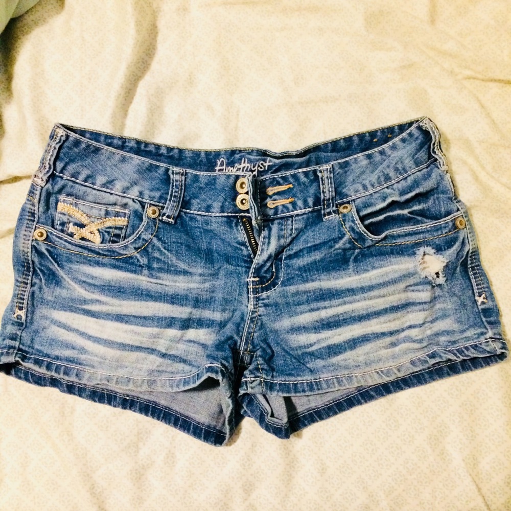 Distressed jean shorts